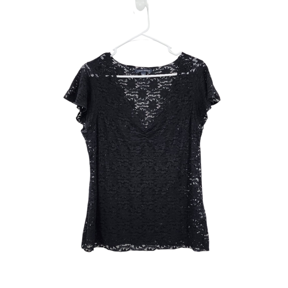 Banana Republic Vitnage Women's Ruched V-neck Lace Mesh Y2K Top - XL